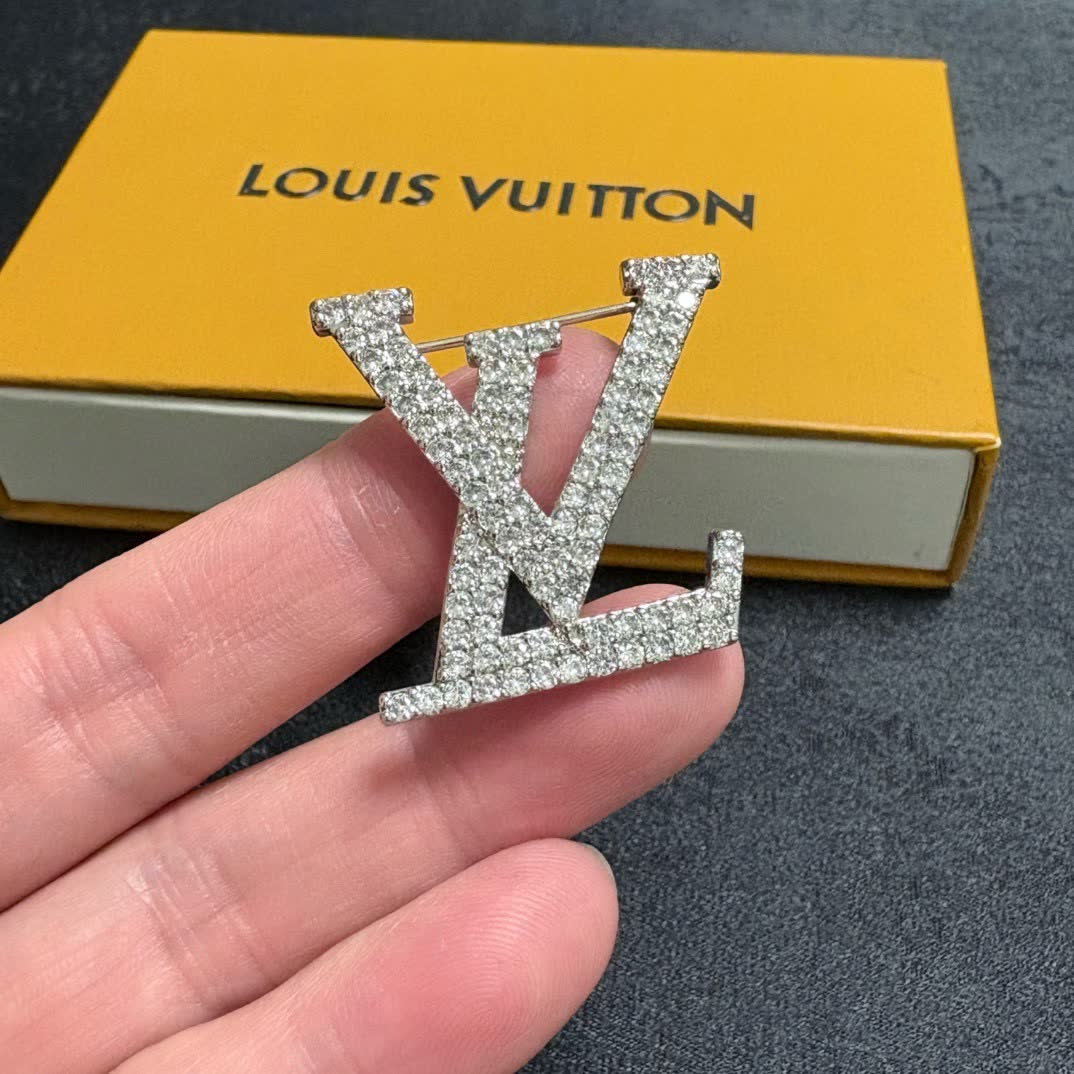 Louis Vuitton Silver Tone 'LV' Logo Brooch